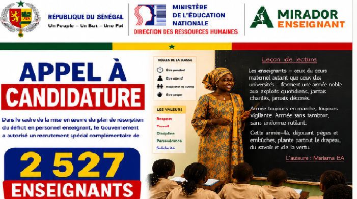 Recrutement de 2 527 enseignants au Sénégal : conditions, profils, dossier et prochaines étapes